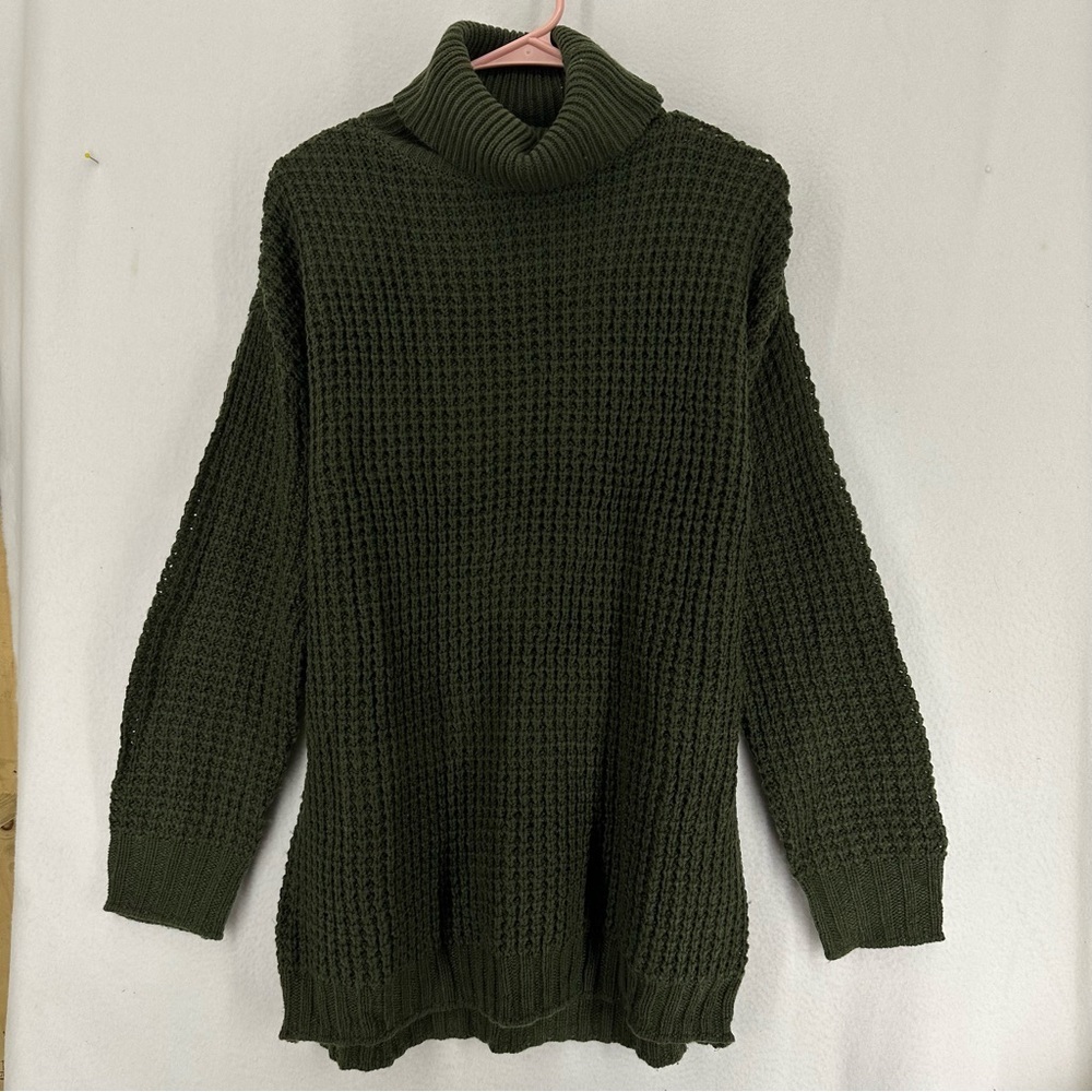 Divided‎ Turtle Neck Pullover Sweater Waffle Knit Women’s Small Green